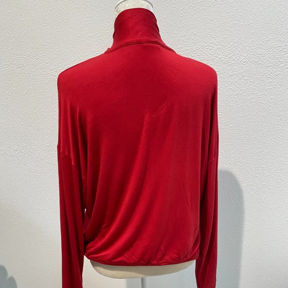 CAbi Red Blouse Long Sleeve Sweater Neck Tie Medium Holiday Rayon - Picture 6 of 10